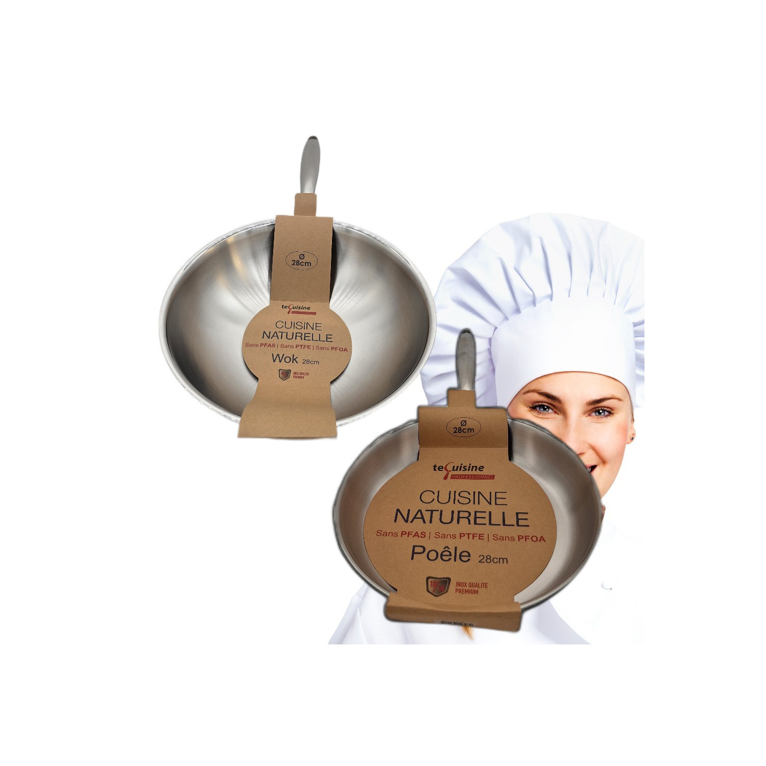 Wok 28cm - Poêle 28cm Inox matériel Professionnel ESP