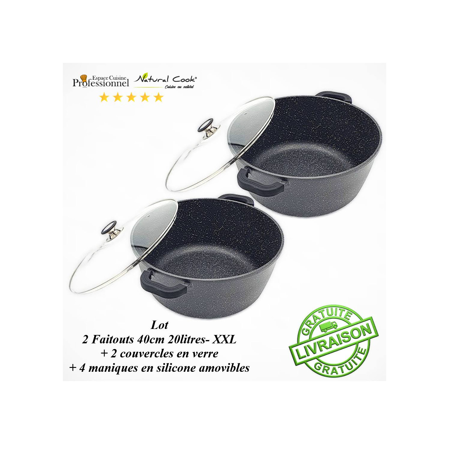 2 Faitouts 40cm - 19 l - Espace Cuisine Professionnel