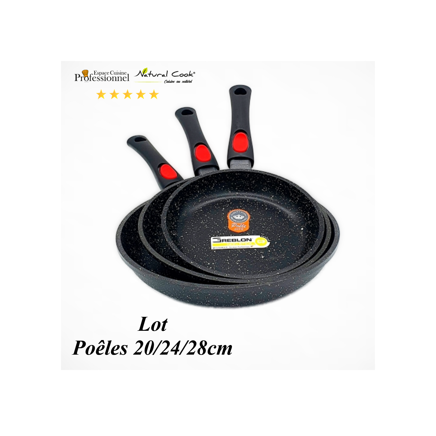 Lot: Poêles 20/24/28cm Espace Cuisine Professionnel