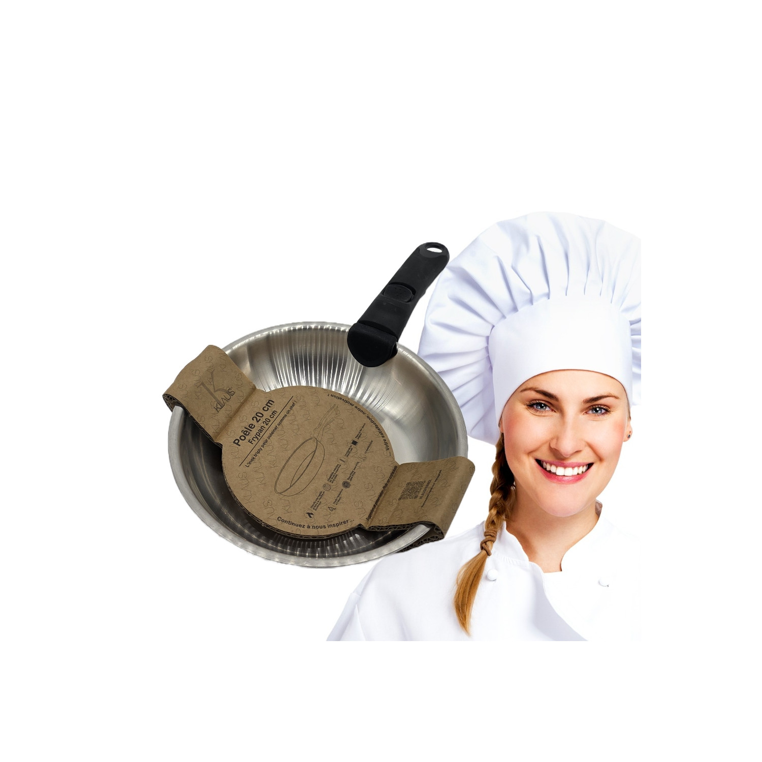 Poêle 20cm manche amovible Inox Espace Cuisine Professionnel