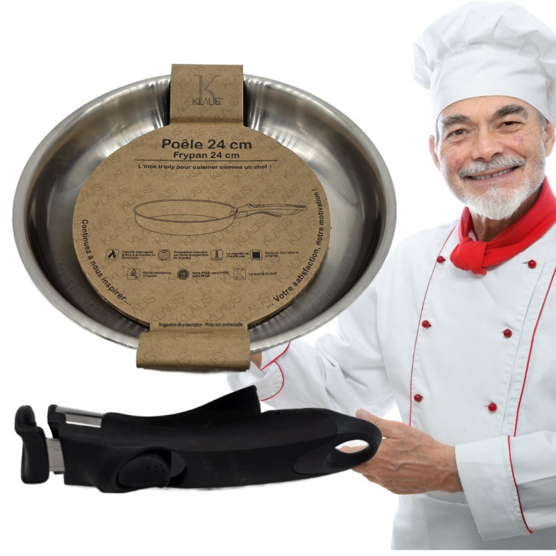 Poêle 24cm - Inox 18/10 Klaus manche amovible