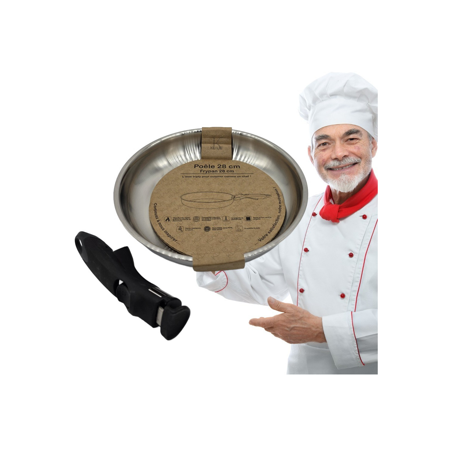 Poêle 24cm - Inox 18/10 Klaus manche amovible